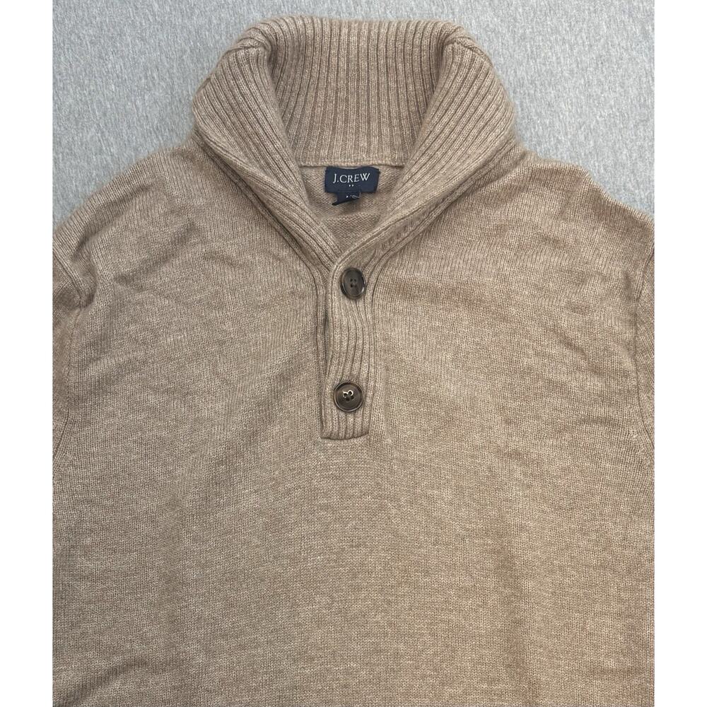 J Crew Sweater Mens Medium Beige Lambswool Pullover Shawl Collar Knit 1/4 Button
